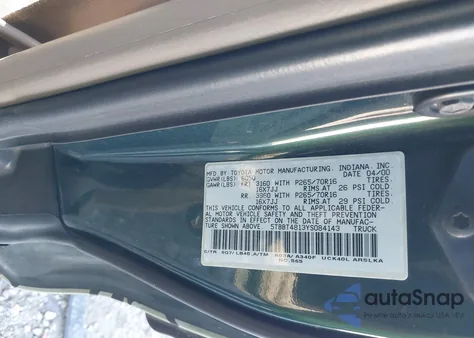 2000 Toyota Tundra Ltd V8 from USA, damaged, VIN 5TBBT4813YS084143